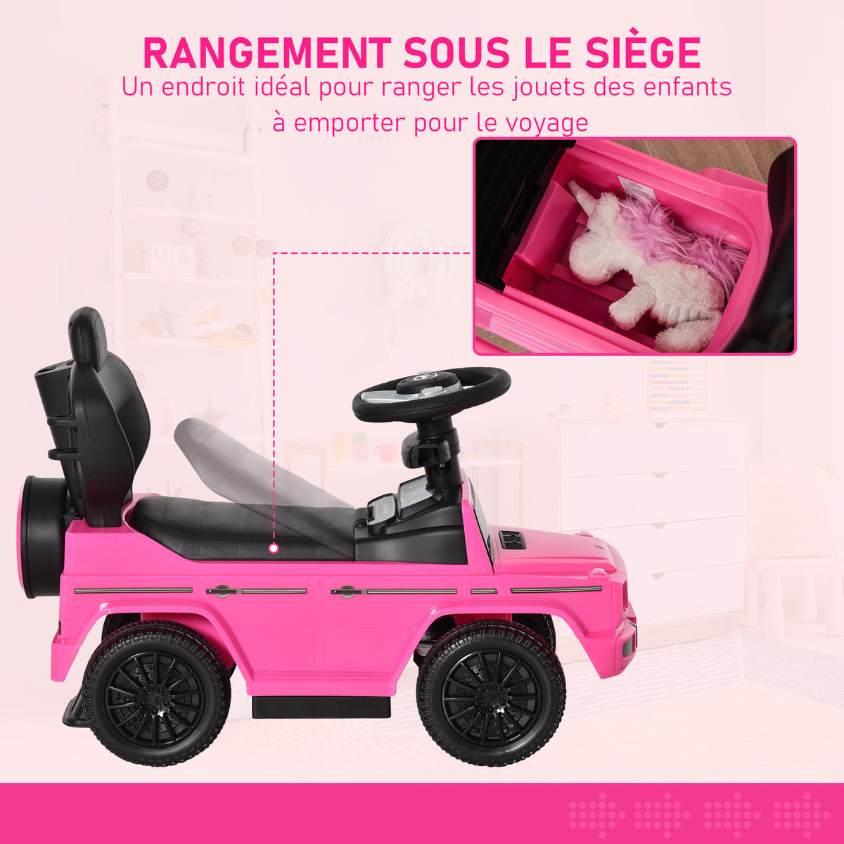Porteur Enfants Voiture Enfant Multi-équipée 12-36 Mois klaxon Marche-Pieds, Garde-Corps et ombrelle Rose-6