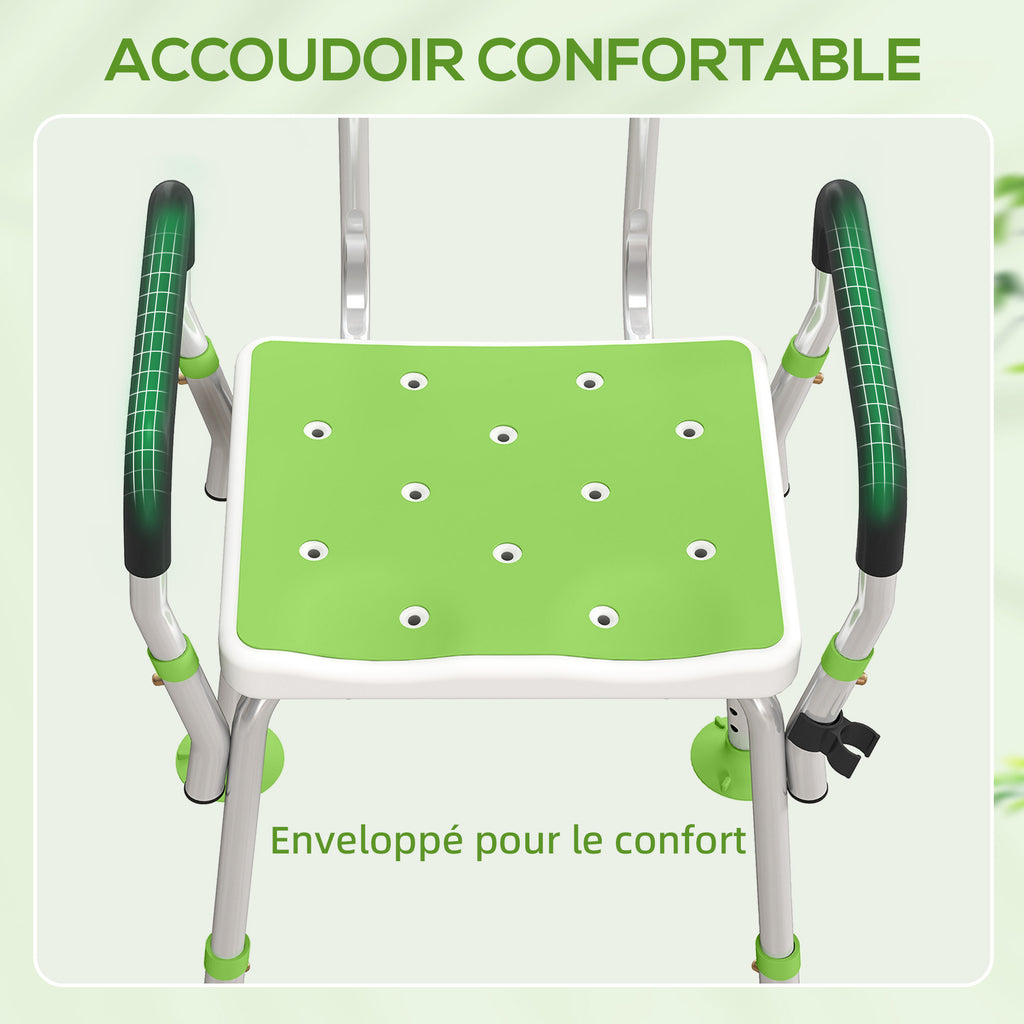 Tabouret de douche chaise de douche ergonomique hauteur réglable pieds antidérapants 56,5 x 53,5 x 87 cm blanc et vert-4