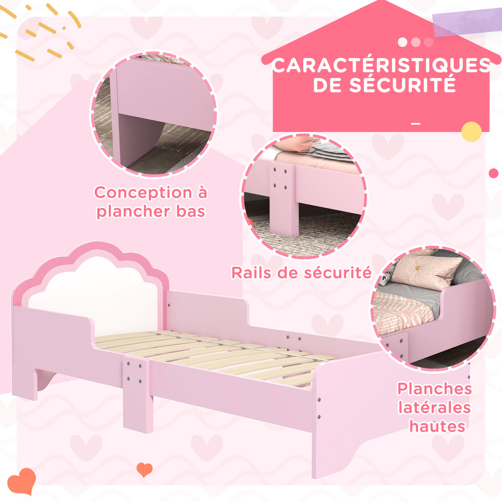 Lit pour enfants de 3 à 6 ans 143 x 74 x 55 cm design nuage sommier à lattes inclus chambre moderne rose-4