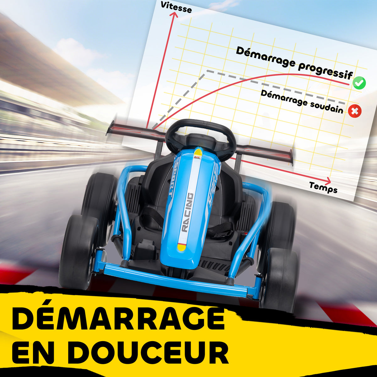 Voiture électrique GoKart kart électrique pour enfants 2 x 24 V moteurs mode dérive à 13 km/h 119 x 77 x 54 cm bleu-5