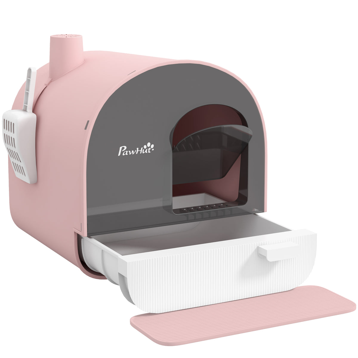 Bac à litière pour chat avec porte battante pelle et filtre inclus dim. 43L x 44l x 47H cm rose-0