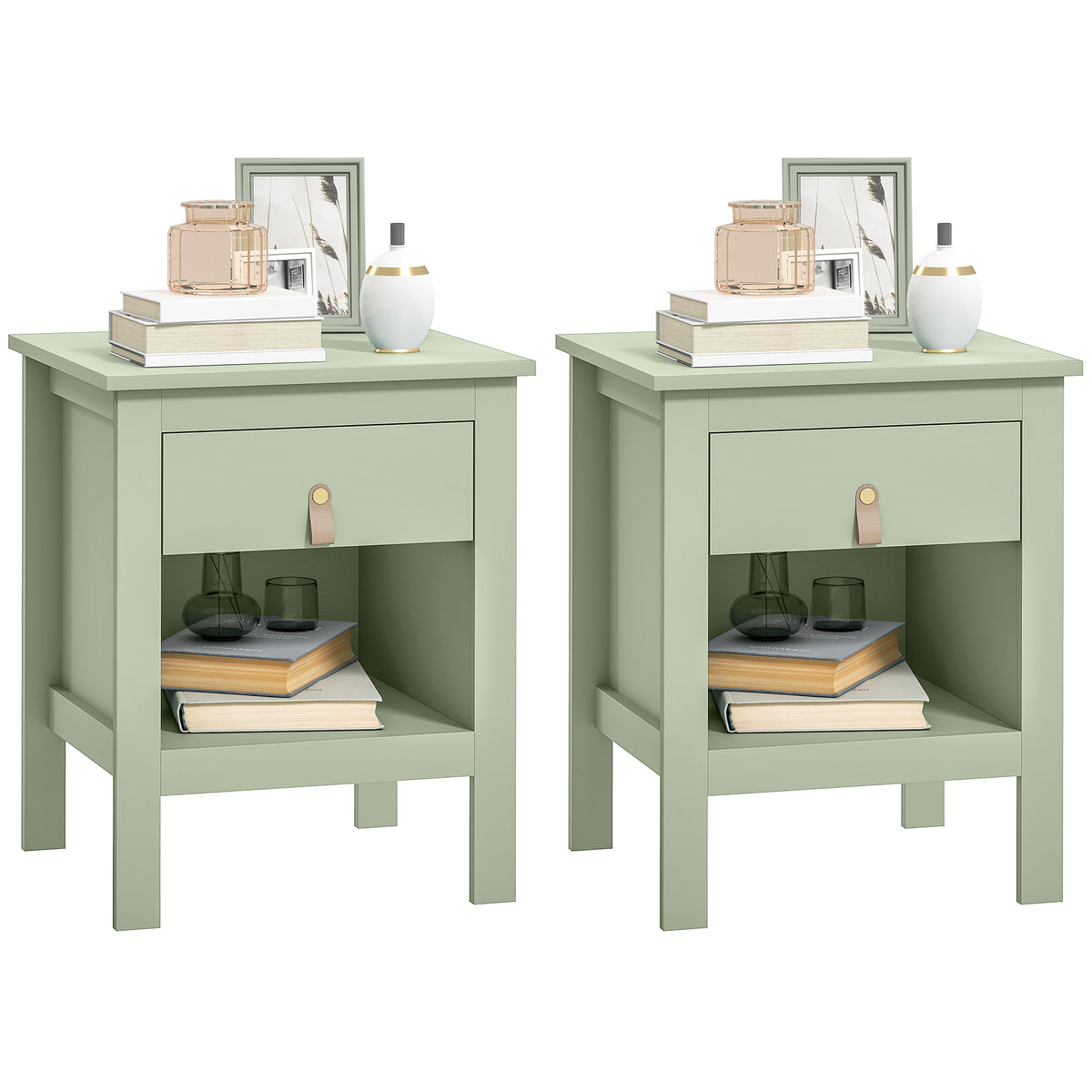 Lot de 2 tables de chevet avec tiroir et compartiment ouvert, 45 x 40 x 55 cm, vert-9
