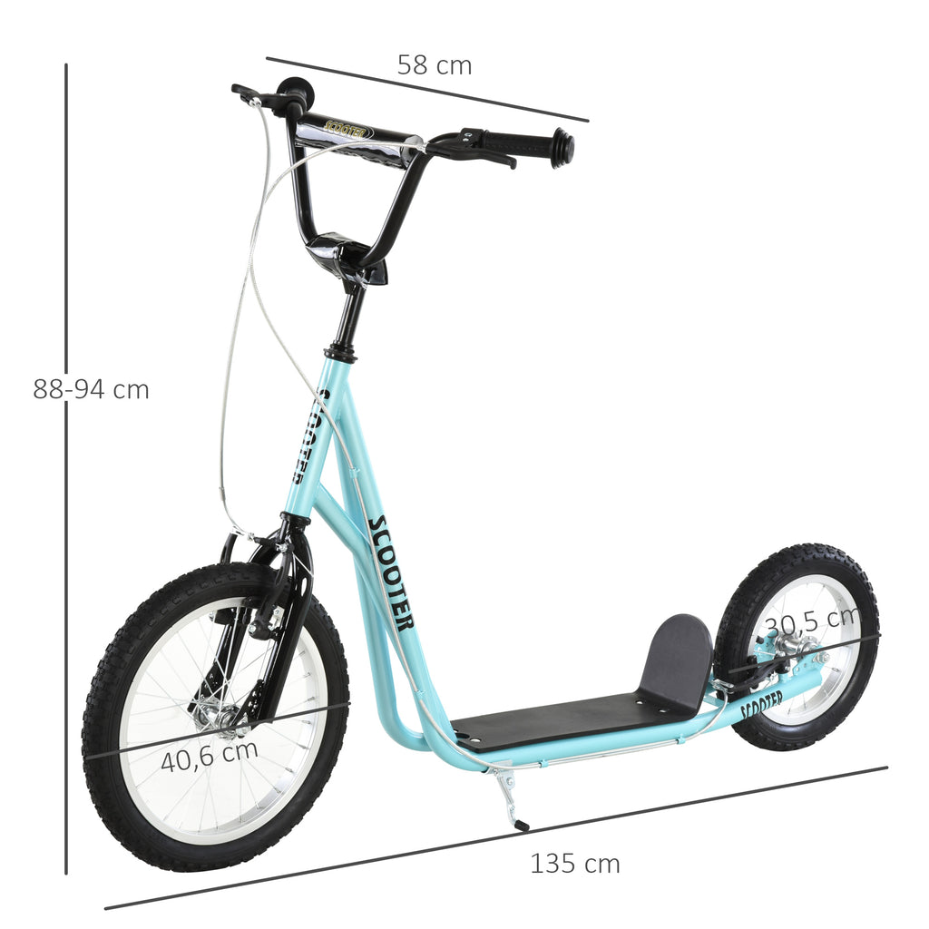 Trottinette patinette Grandes Roues pneumatiques Ø 40 et 30 cm Hauteur Guidon réglable Frein AV/AR béquille Acier Bleu Ciel Noir-2