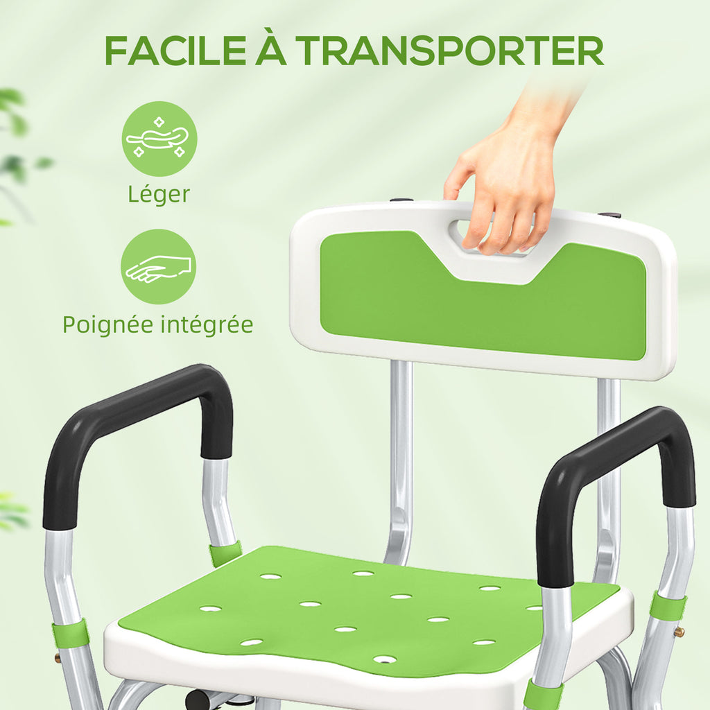 Tabouret de douche chaise de douche ergonomique hauteur réglable pieds antidérapants 56,5 x 53,5 x 87 cm blanc et vert-7