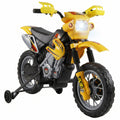 Moto électrique enfants, moto cross pour enfants avec batterie 6 V, phares, musiques et roues d'entraînement, 3 à 6 ans, charge 25KG, jaune et noir-0