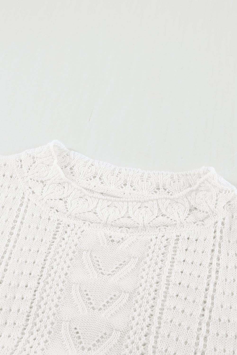 White Crochet Lace Pointelle Knit Sweater