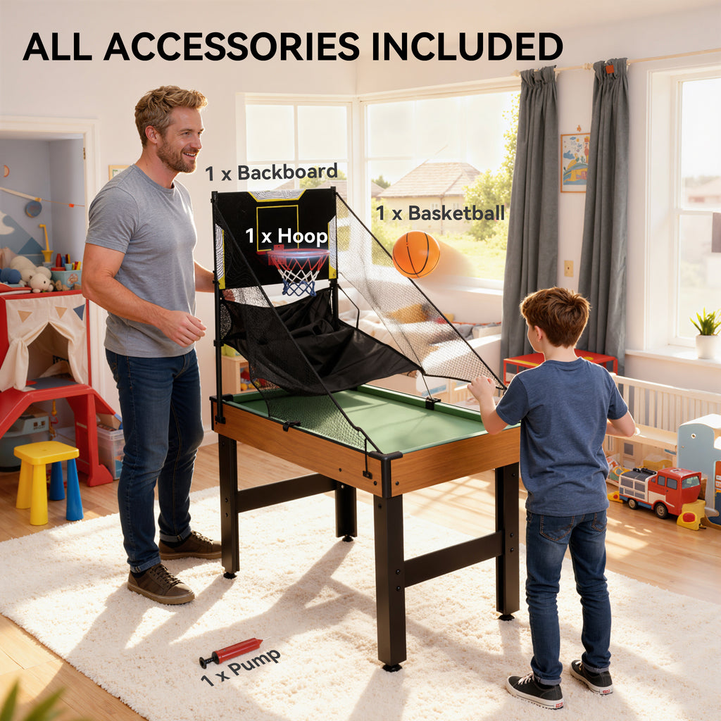 Table MultiJeux 5 en 1 Babyfoot Billard Air Hockey Ping-Pong et Basket Accessoires 134x108x144cm Marron Noyer-7