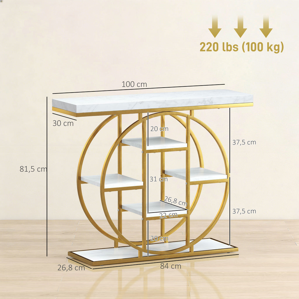 Table Console d'Entrée Meuble d'Entrée Industrielle 6 Étagères Rangement Plateau 4cm 100 x 30 x 81,5cm Blanc-2