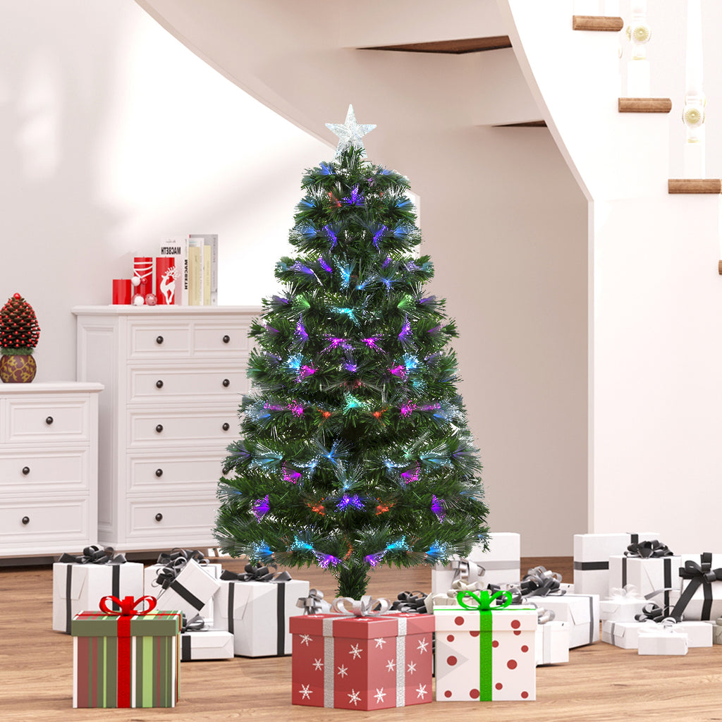 Sapin Noël Artificiel Arbre Noël Lumineux 120cm Fibre Optique Deco Noël lumière à Variation Couleurs 130 LED Vert-9