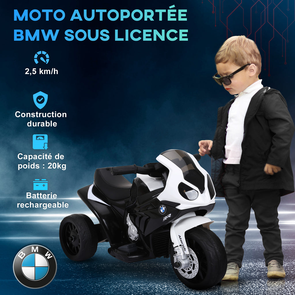 Moto électrique enfants sous licence BMW S1000 RR, 3 roues, 6V et 2,5 Km/h, voiture électrique enfants avec effets lumineux et sonores, moto enfant, charge max. 20 kg, noir-4