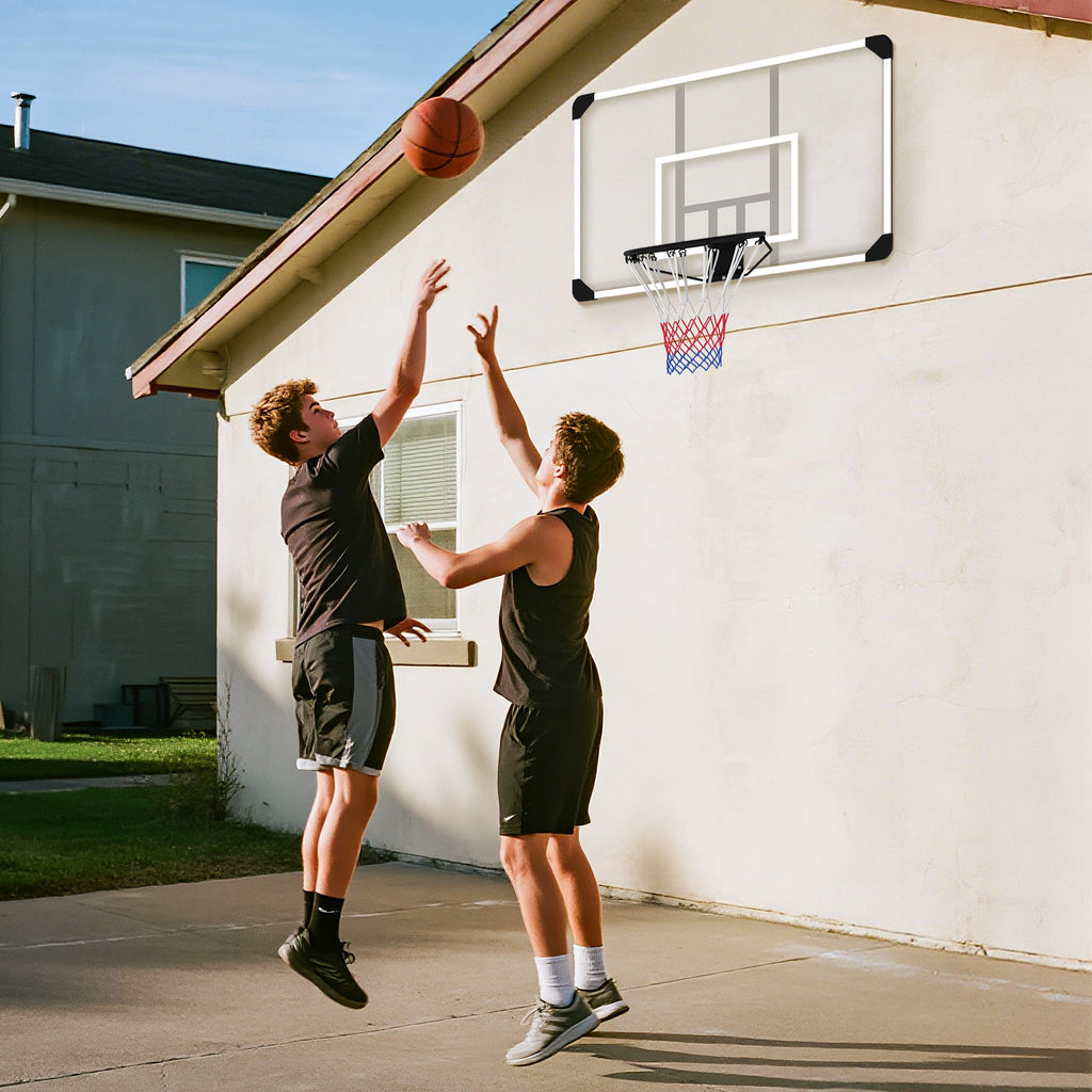 Panier de basketball mural avec panier spécial filet toutes saisons pour l'intérieur et l'extérieur 113x61x73cm blanc-8