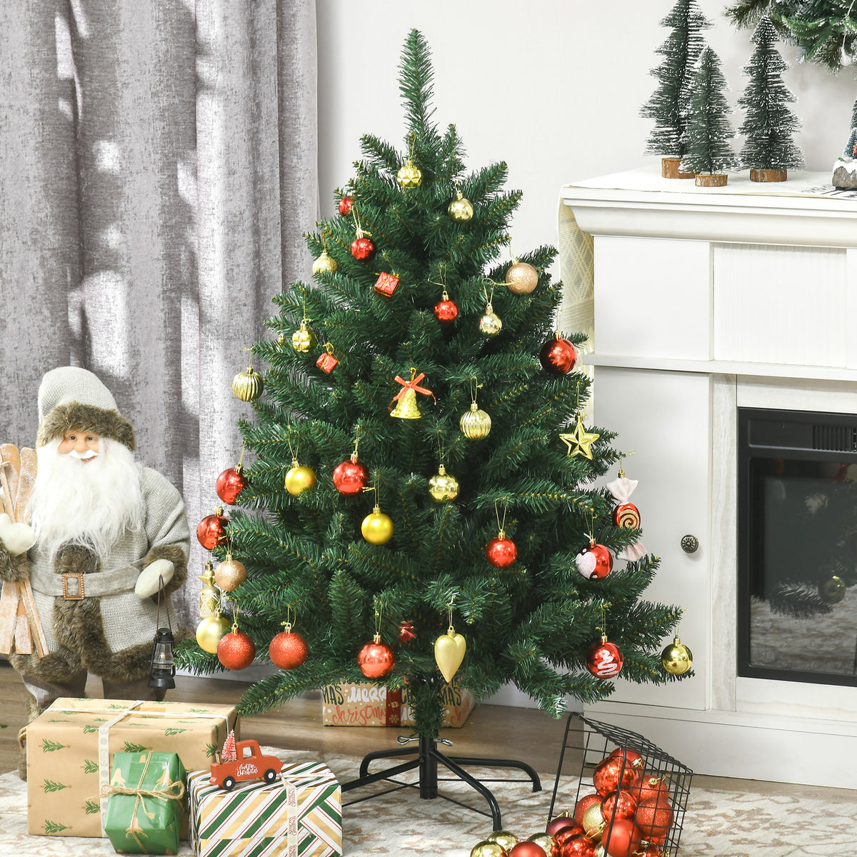 Sapin de Noël artificiel 305 branches avec pied croix acier amovible Ø 85 x 120H cm vert-9