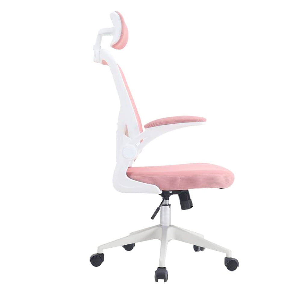 Ergonomikus irodai szék deréktámasszal, fejtámlával, rózsaszín-1