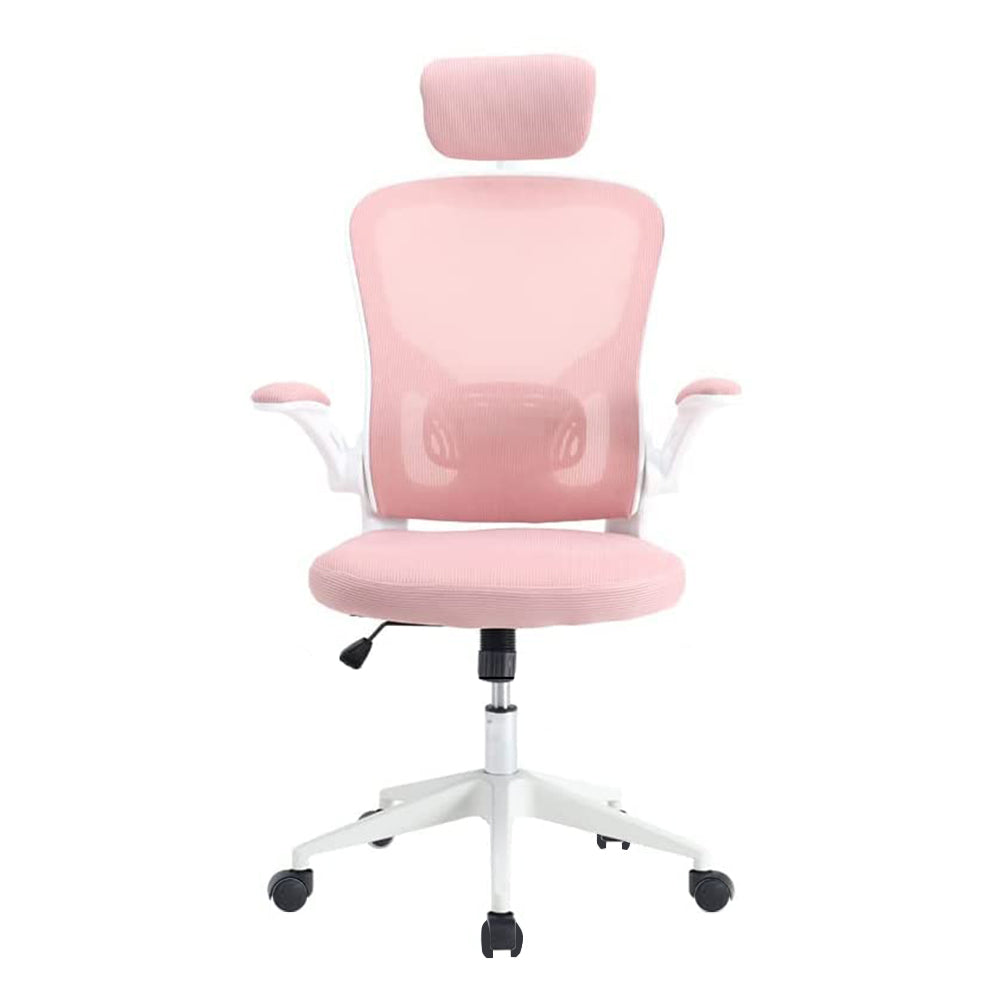 Ergonomikus irodai szék deréktámasszal, fejtámlával, rózsaszín-2