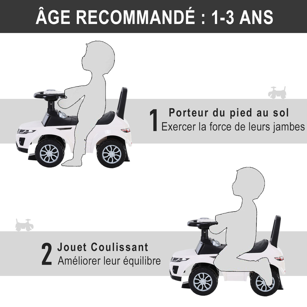 Porteur Enfant Véhicule à Pousser, Porteur Bébé avec Klaxon, Compteurs Factices et Coffre à Jouets, pour Enfants de 12 à 36 Mois, Blanc-6