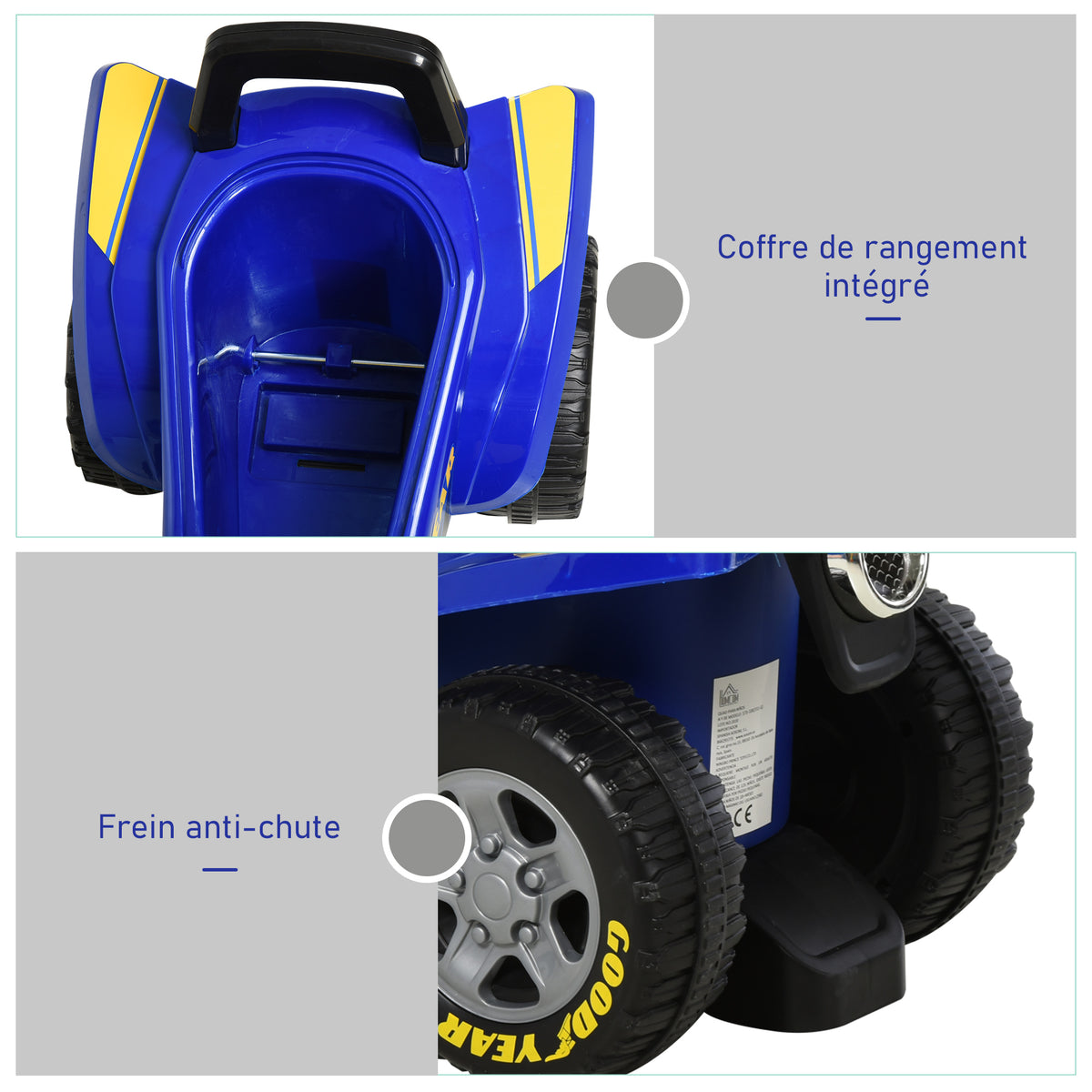 Porteur Enfants Quad 18-36 Mois dim. 60L x 31l x 42H cm Effets Lumineux et sonore Bleu Jaune-7