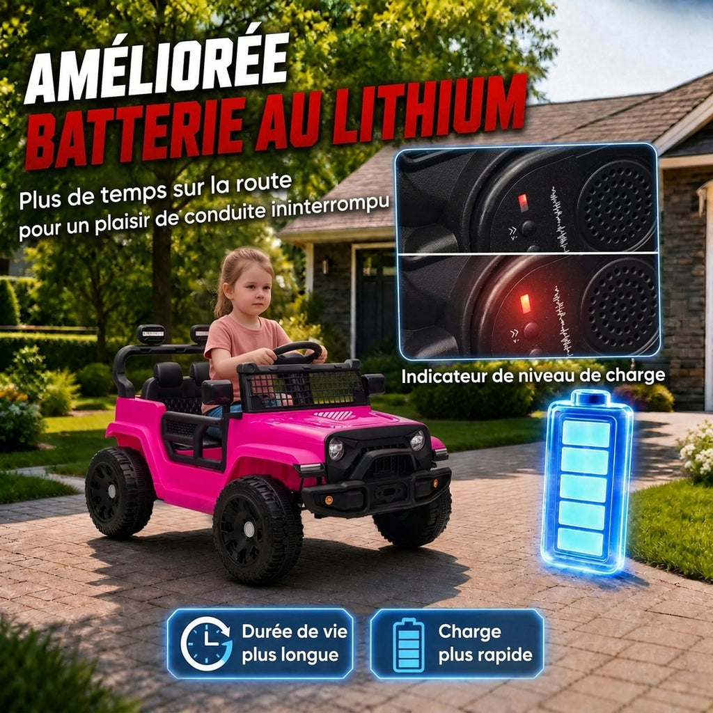 Voiture Électrique Enfants 12V, Buggy Électrique Enfants, 2-4 km/h, 2 Moteurs, Télécommande, Batterie Lithium, Rose-4