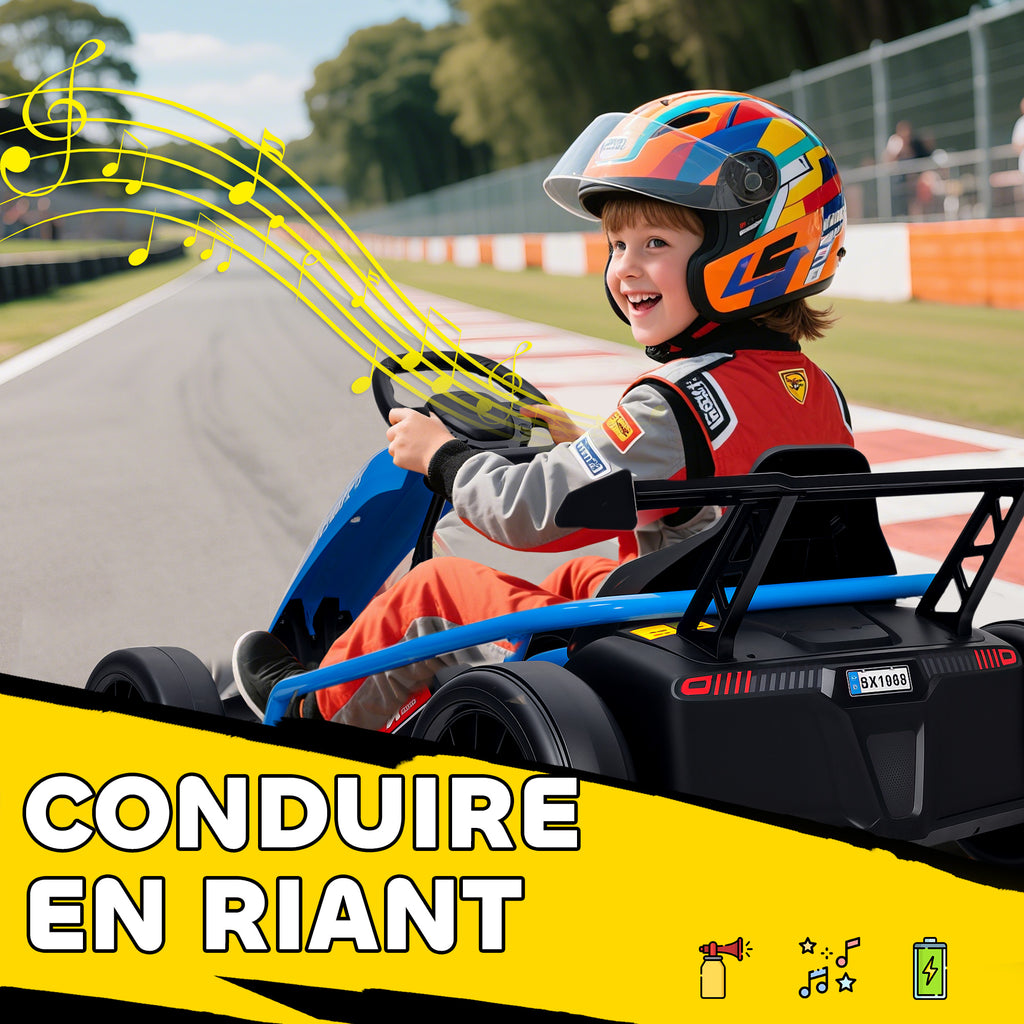 Voiture électrique GoKart kart électrique pour enfants 2 x 24 V moteurs mode dérive à 13 km/h 119 x 77 x 54 cm bleu-6