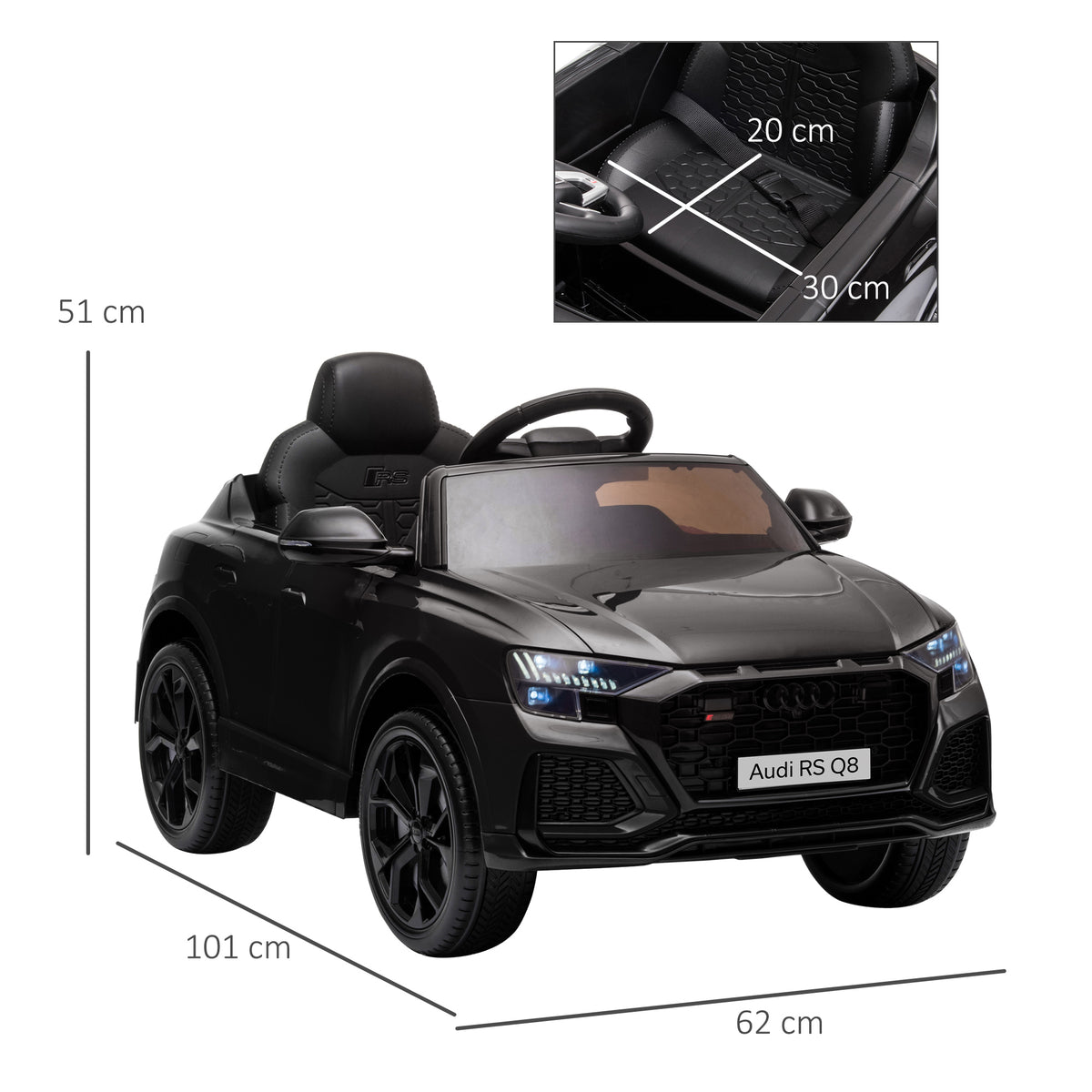 Voiture électrique enfants sous licence Audi RS Q8, véhicule électrique avec télécommande, USB, Bluetooth, noir-2