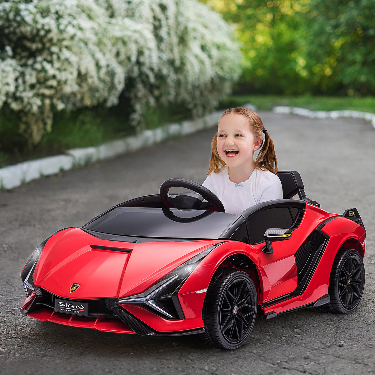 Voiture électrique Enfants de Sport Véhicule électrique Lamborghini Sian 12 V - V. Max. 5 Km/h avec Télécommande 2,4G Effets sonores + Lumineux Rouge-1