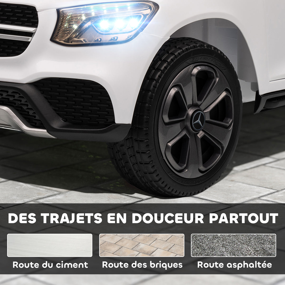 Voiture électrique enfants, véhicule électrique 12V, télécommande 2,4G, 3 vitesses, démarrage lent, 105x68x50cm, blanc-7