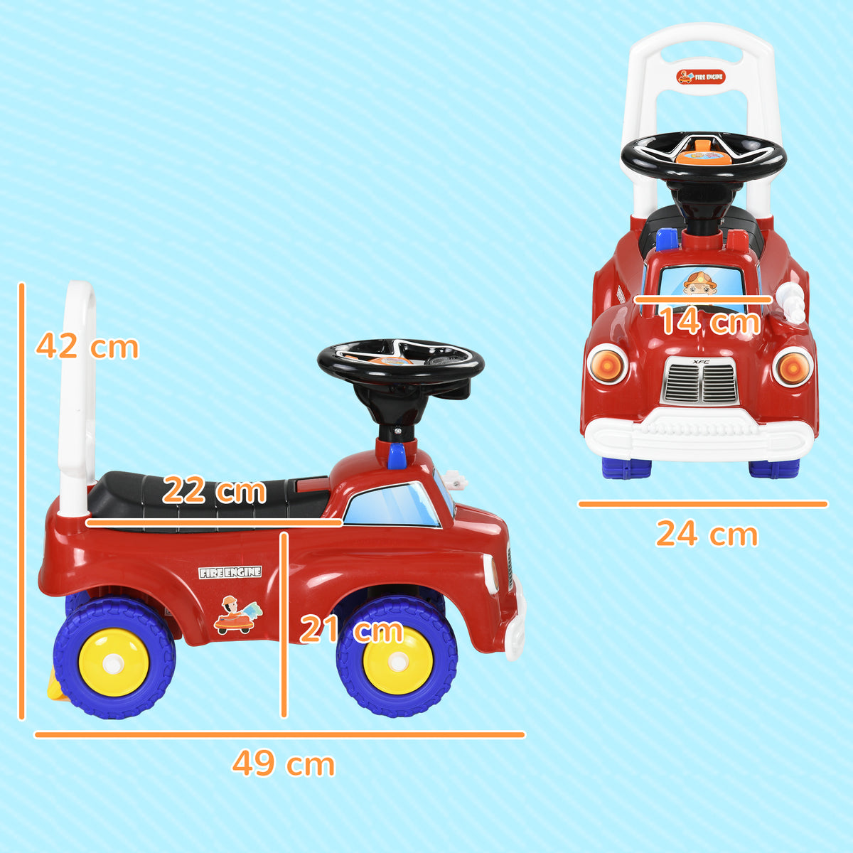 Porteur trotteur Enfants véhicule à pousser camion de pompier 18-36 Mois Coffre phares musique rouge-2