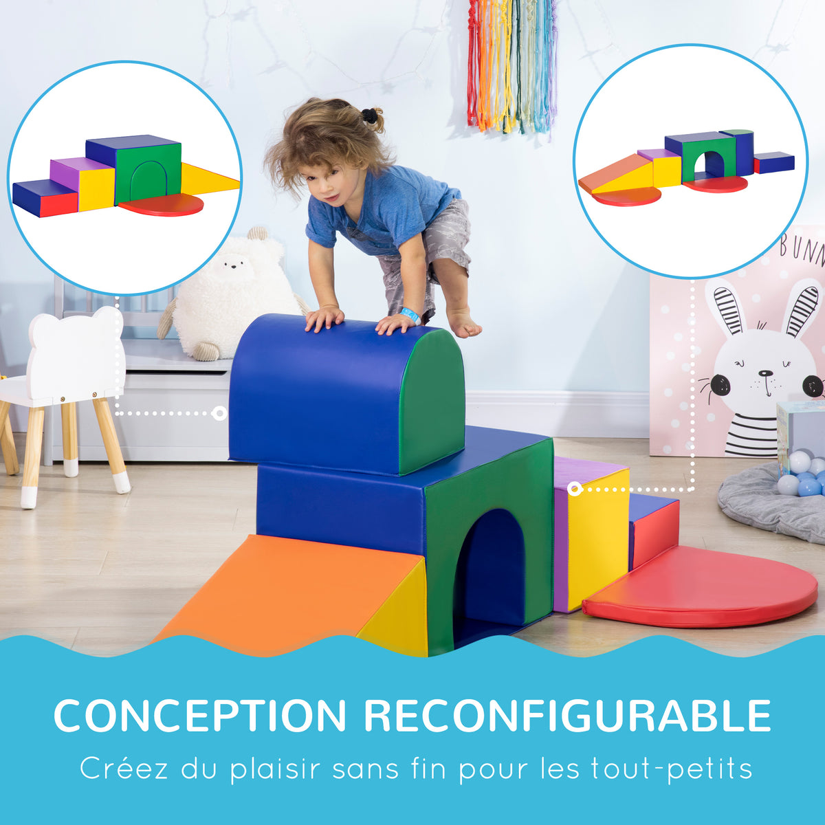 7PCS Parcours motricité bébé, jouet escalade, mousse blocs construction revêtement âge préscolaire, multicolore-5