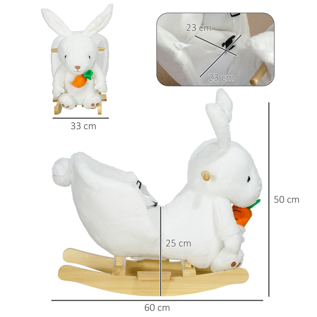 Jouet à bascule modèle lapin fonction musicale selle grand confort peluche courte douce bois peuplier 18-36 mois blanc-2