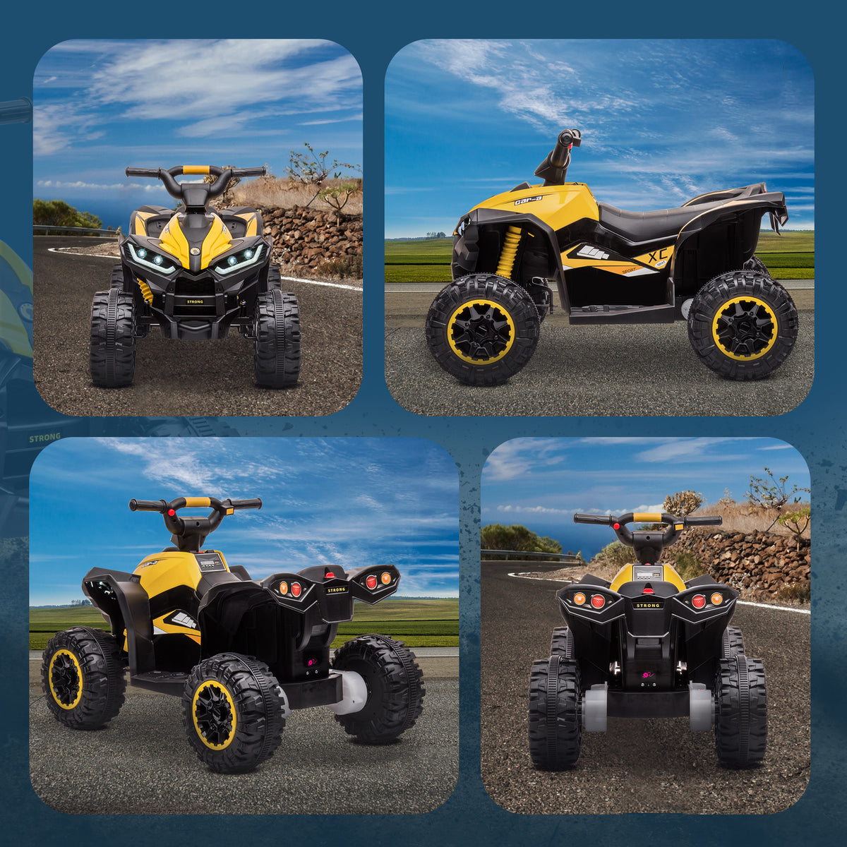 Quad électrique enfant 12 V, voiture électrique enfants 2 moteurs 2 vitesses 3-6 km/h, phares LED, klaxon, pour enfant de 3 à 5 ans, poignée et selle ergonomique, jaune-8