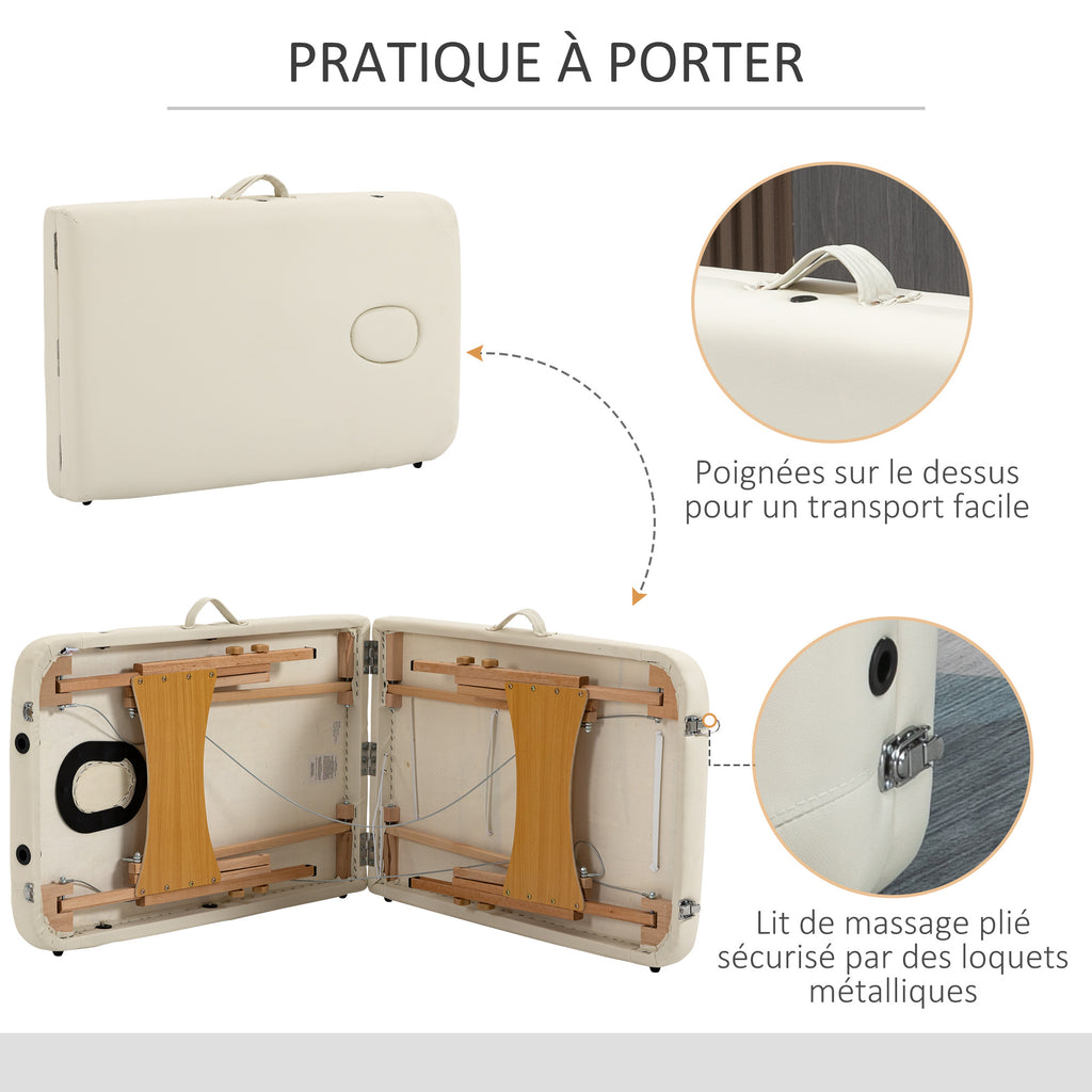 Lit/Table de Massage cosmetique Pliable en Bois 2 Zones crème-6