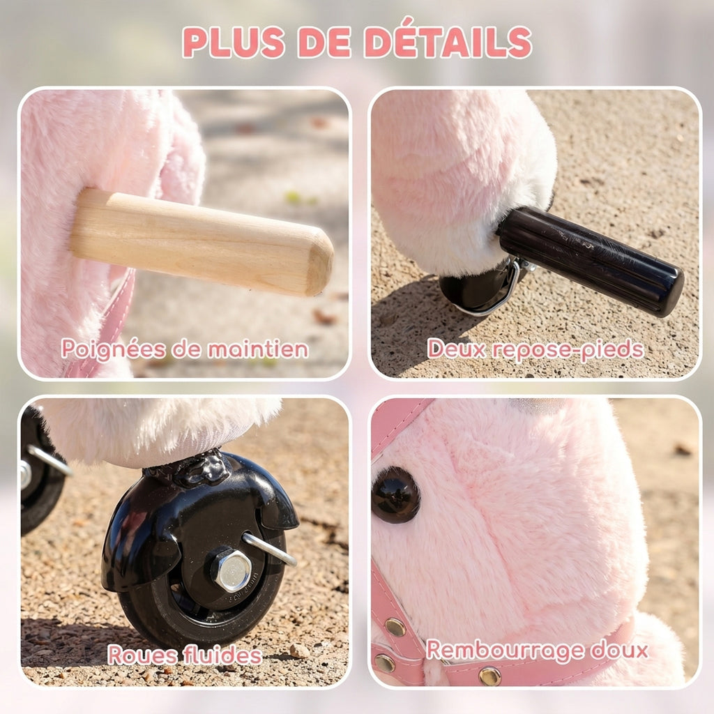Cheval à Monter pour Enfant, Cheval à Roulettes en Peluche avec Effets Sonores, pour 1 à 3 Ans, Charge Max. 40kg, Rose-6
