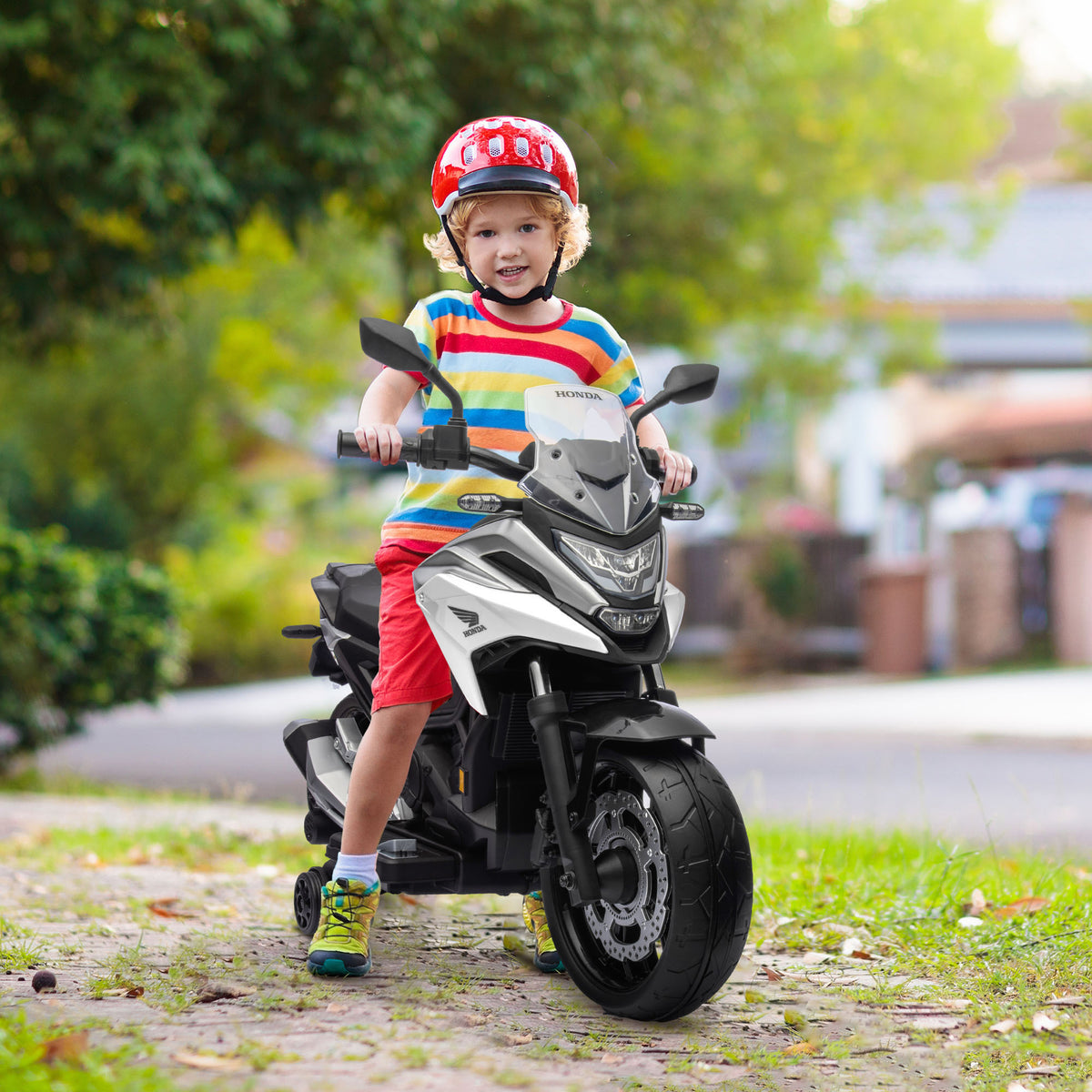 Moto électrique pour enfants moto porteur Honda pour enfants 3 à 6 ans avec musique, phares blanc-1