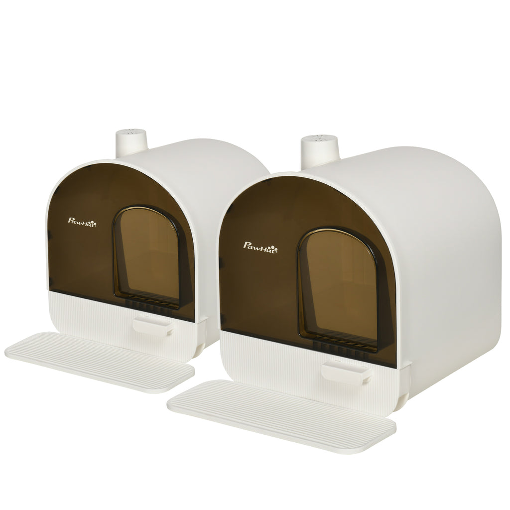 Lot de 2 bacs à litière pour chat maison de toilette porte battante, pelle et filtre inclus dim. 43L x 44l x 47H cm-6