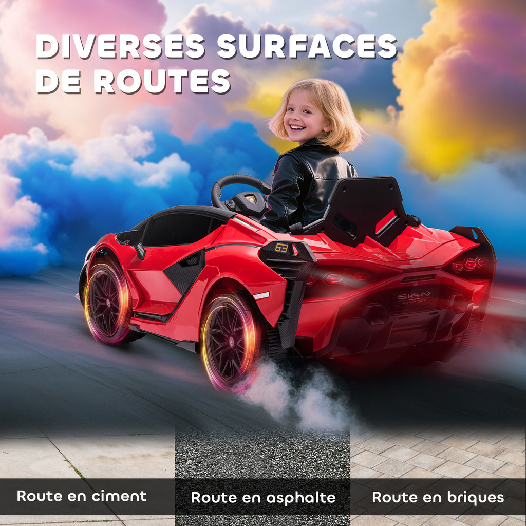 Voiture électrique Enfants de Sport Véhicule électrique Lamborghini Sian 12 V - V. Max. 5 Km/h avec Télécommande 2,4G Effets sonores + Lumineux Rouge-7