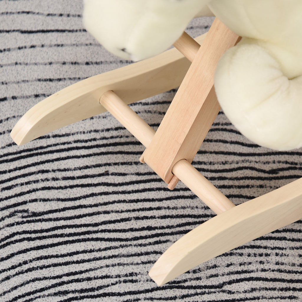 Cheval à Bascule Fonction Musicale Selle Grand Confort Peluche Courte Douce Pour Enfants 18-36 Mois Bois peuplier Blanc et Rose dim. 70L x 28l x 57H cm-8