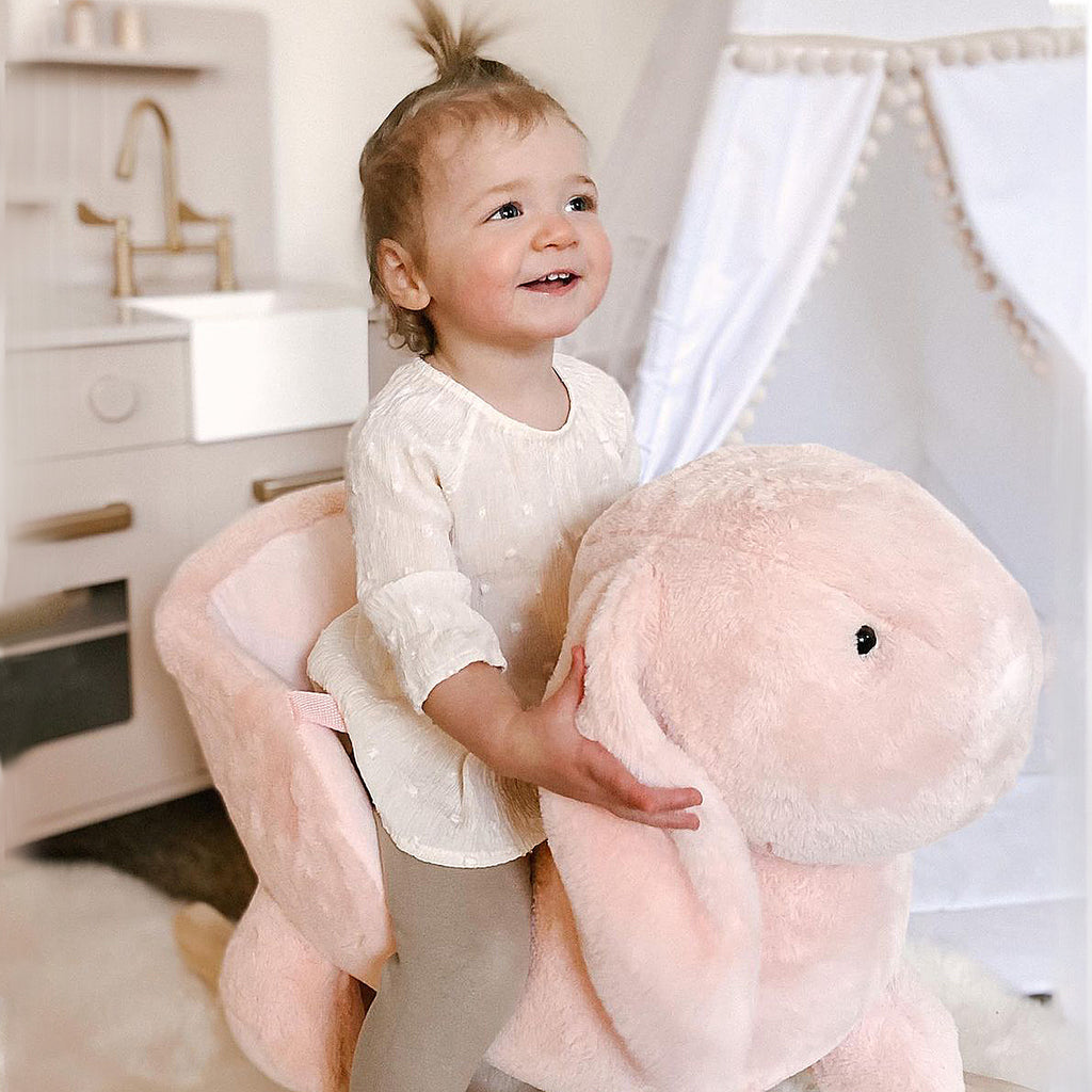 Cheval à Bascule Jouet à Bascule Lapin pour Enfants 18-36 Mois Fauteuil intégré Ceinture de sécurité Fonction sonore clapissement Rose-7
