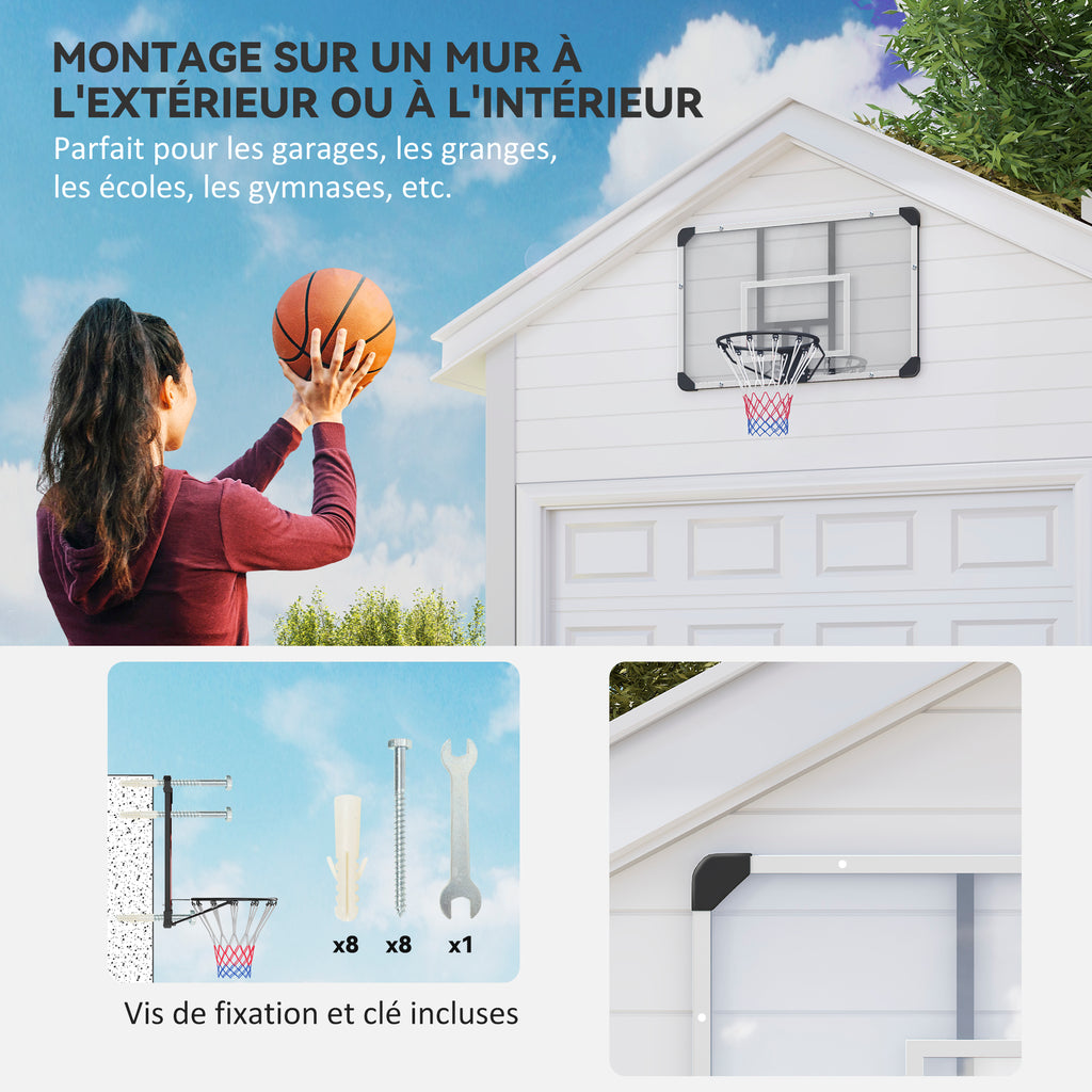 Panier de basketball mural avec panier spécial filet toutes saisons pour l'intérieur et l'extérieur 113x61x73cm blanc-3