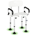 Chaise de douche, tabouret de douche réglable en hauteur avec dossier et accoudoirs rabattables, assise U, pieds antidérapants à ventouses, pour personnes âgées et handicapées, alu HDPE, blanc-0