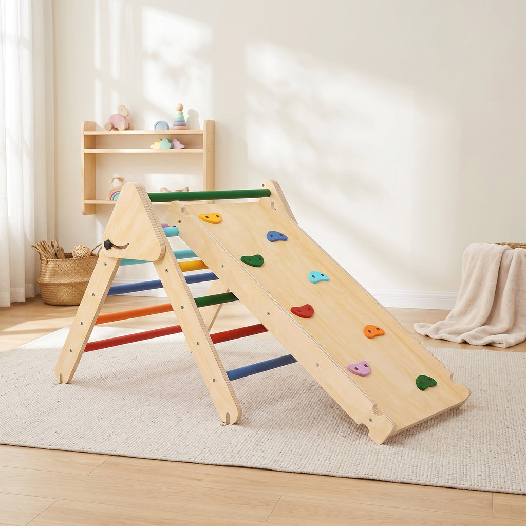 Triangle escalade enfants 3 en 1, rampe double-face pour grimper et glisser, charge 50 kg, 147x64,5x63cm, multicolore-1