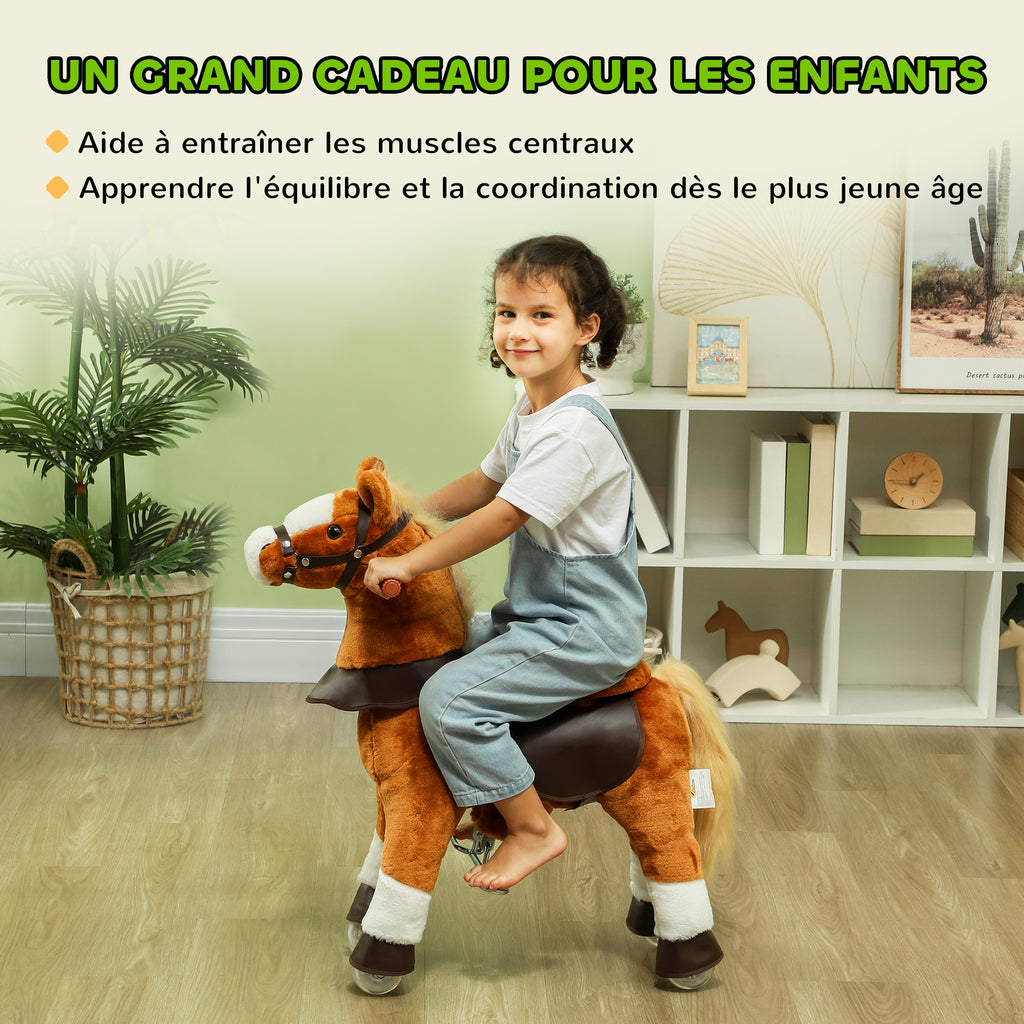 Cheval à monter pour enfant cheval à roulettes selle surélevée pour enfants 3-5 ans charge 60 kg 70 x 28 x 70 cm marron-6