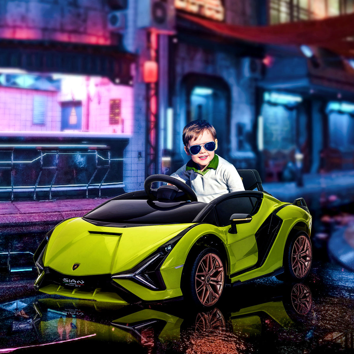 Voiture électrique Enfants de Sport Véhicule électrique Lamborghini Sian 12 V - V. Max. 5 Km/h avec Télécommande 2,4G Effets sonores + Lumineux Vert-1