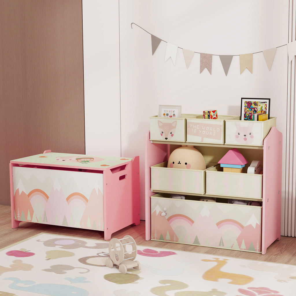 Meuble de rangement enfant avec 6 boîtes amovibles en tissu non tissé Organisateur de jouets, étagère 63L x 30l x 66H cm-7