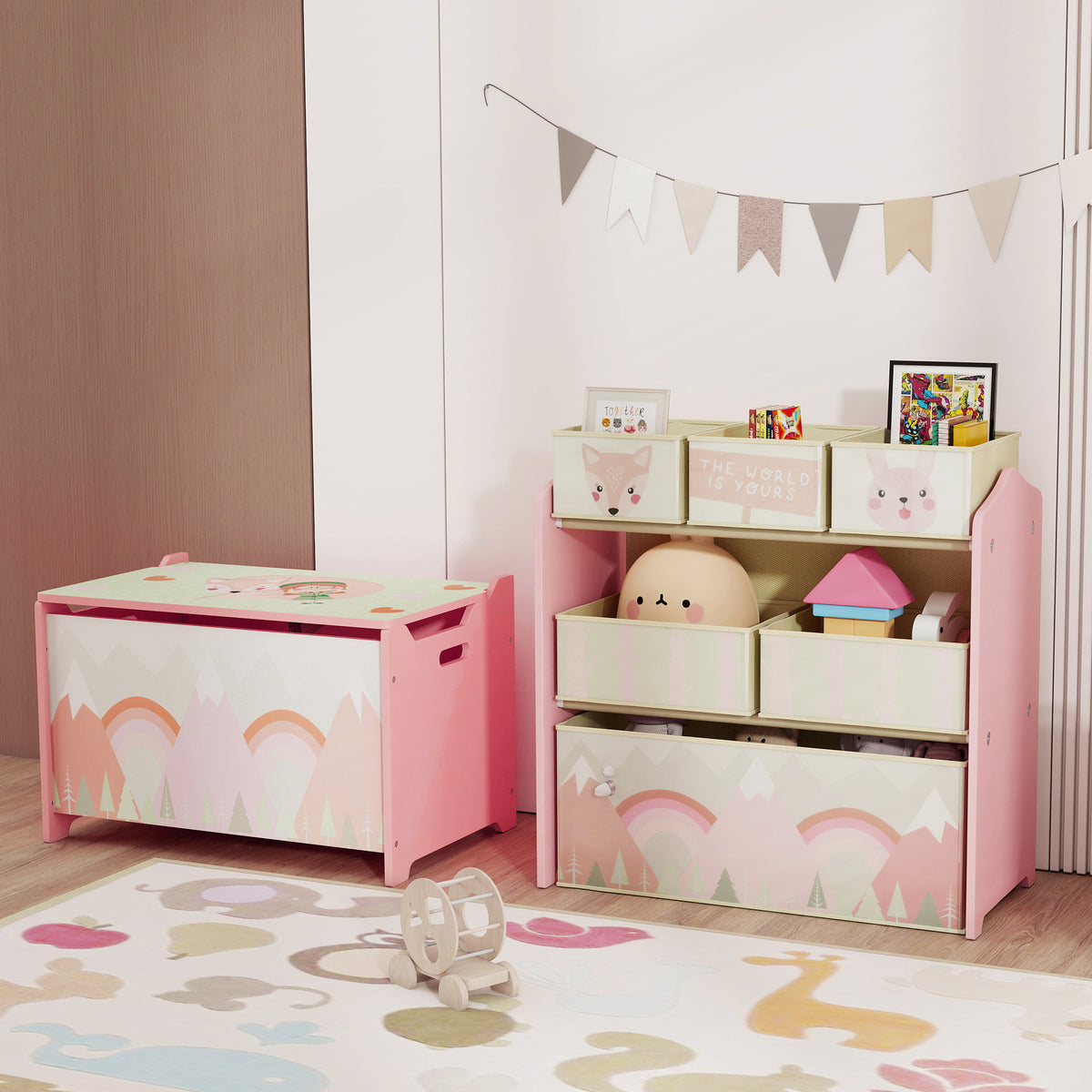Meuble de rangement enfant avec 6 boîtes amovibles en tissu non tissé Organisateur de jouets, étagère 63L x 30l x 66H cm-7