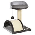 Arbre à chat griffoir grattoir design jeu boule suspendue + plateforme peluche sisal naturel gris foncé-0