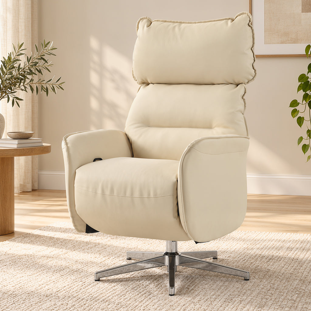 Fauteuil Relax Électrique Pivotant Massant et Chauffant Fauteuil Inclinable en PU Hauteur Réglable Double Moteur Crème-8