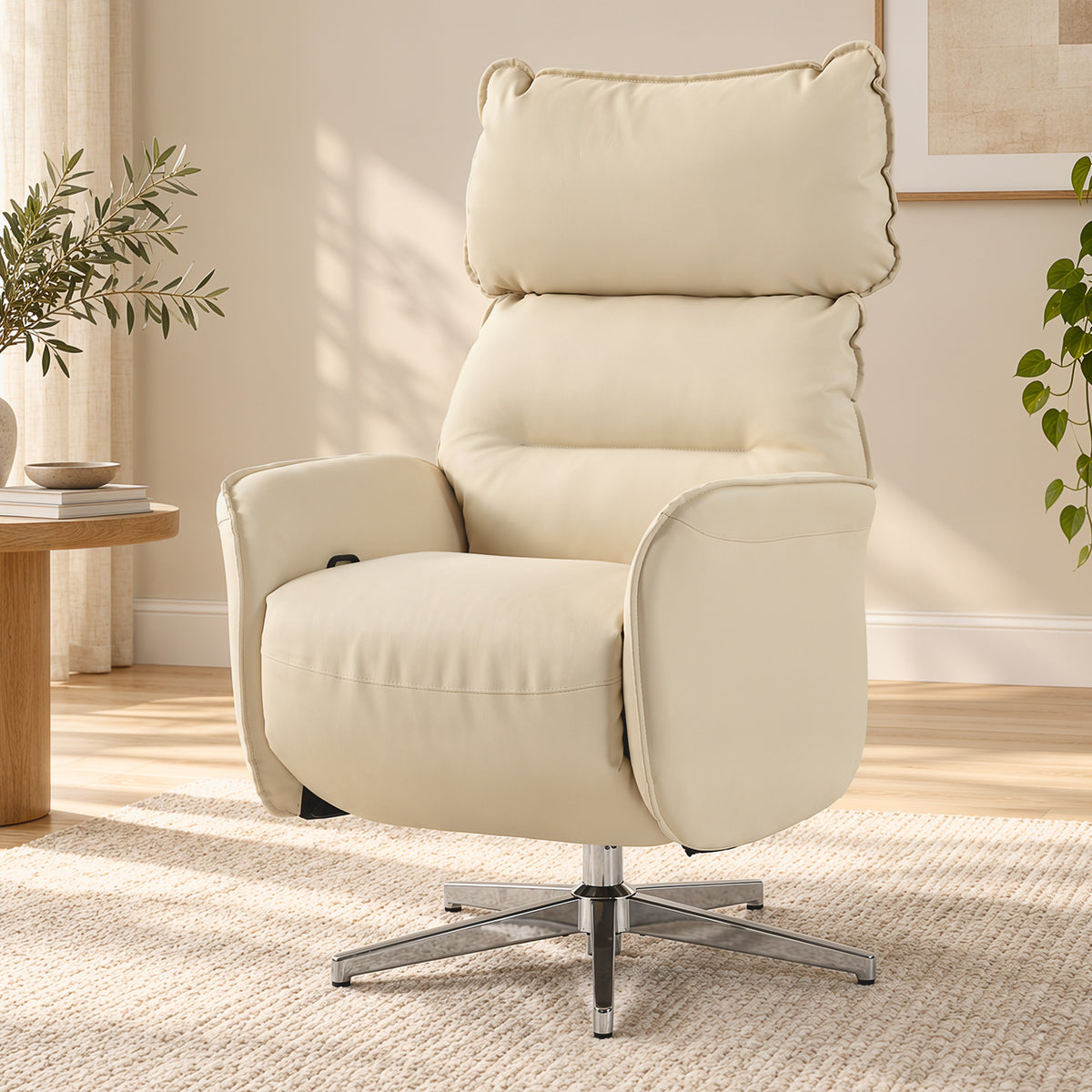 Fauteuil Relax Électrique Pivotant Massant et Chauffant Fauteuil Inclinable en PU Hauteur Réglable Double Moteur Crème-8