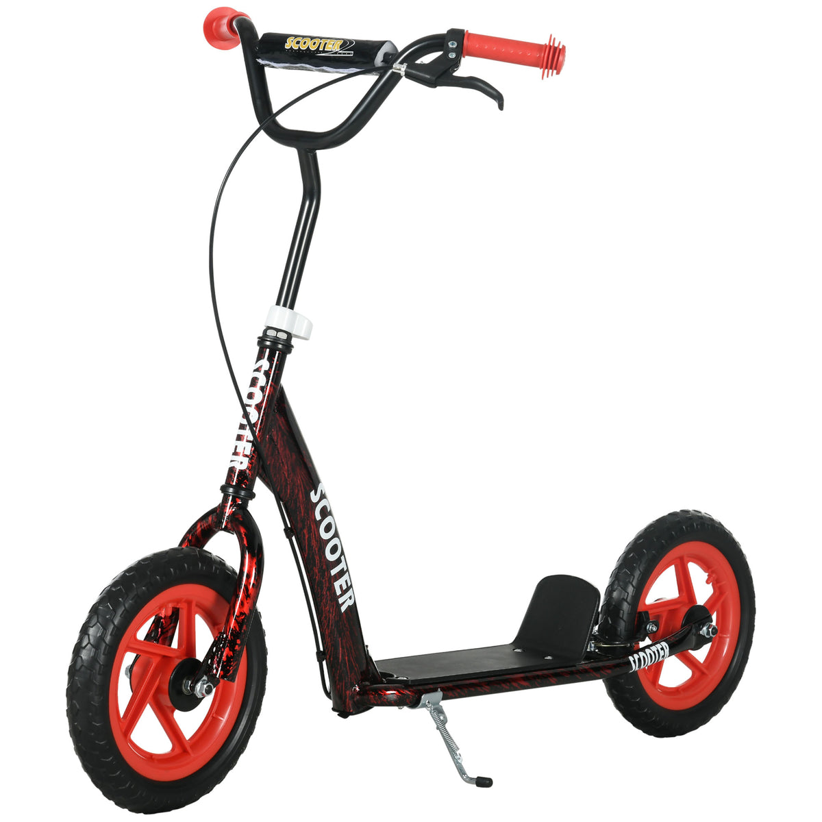 Trottinette patinette scooter enfant grandes roues de 6 à 12 ans hauteur réglable frein arrière béquille rouge-0
