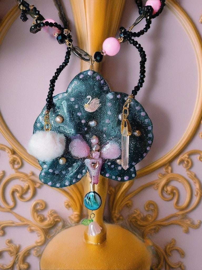 Collier Fleur éternelle Orchidée Véritable |Perles d'eau douce | Bijou Botanique Fleurs Séchées Fait Main | cristal noir