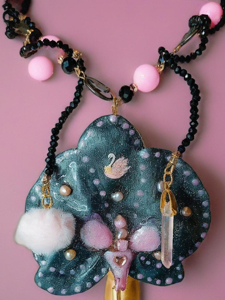 Collier Fleur éternelle Orchidée Véritable |Perles d'eau douce | Bijou Botanique Fleurs Séchées Fait Main | cristal noir