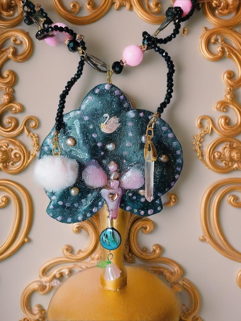 Collier Fleur éternelle Orchidée Véritable |Perles d'eau douce | Bijou Botanique Fleurs Séchées Fait Main | cristal noir